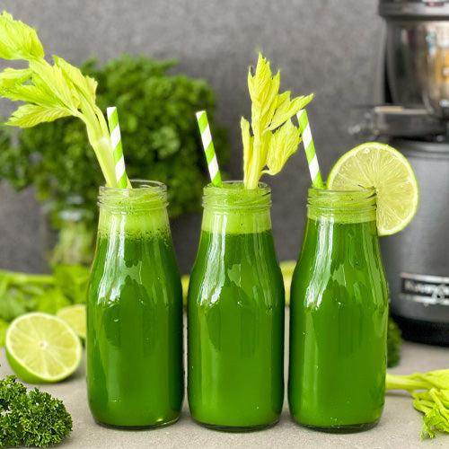 three bottles of celery juice
