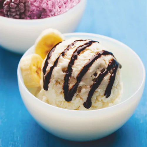 banana sorbet in a white bowl