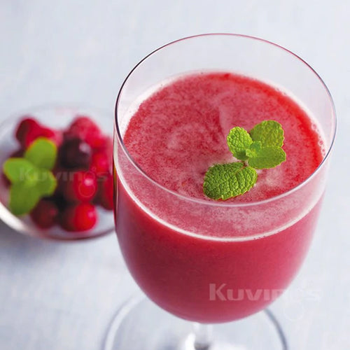 Berry Berry Juice in wine glass with berry dish