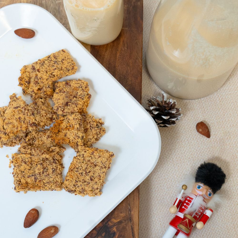 Almond pulp crackers on a tray