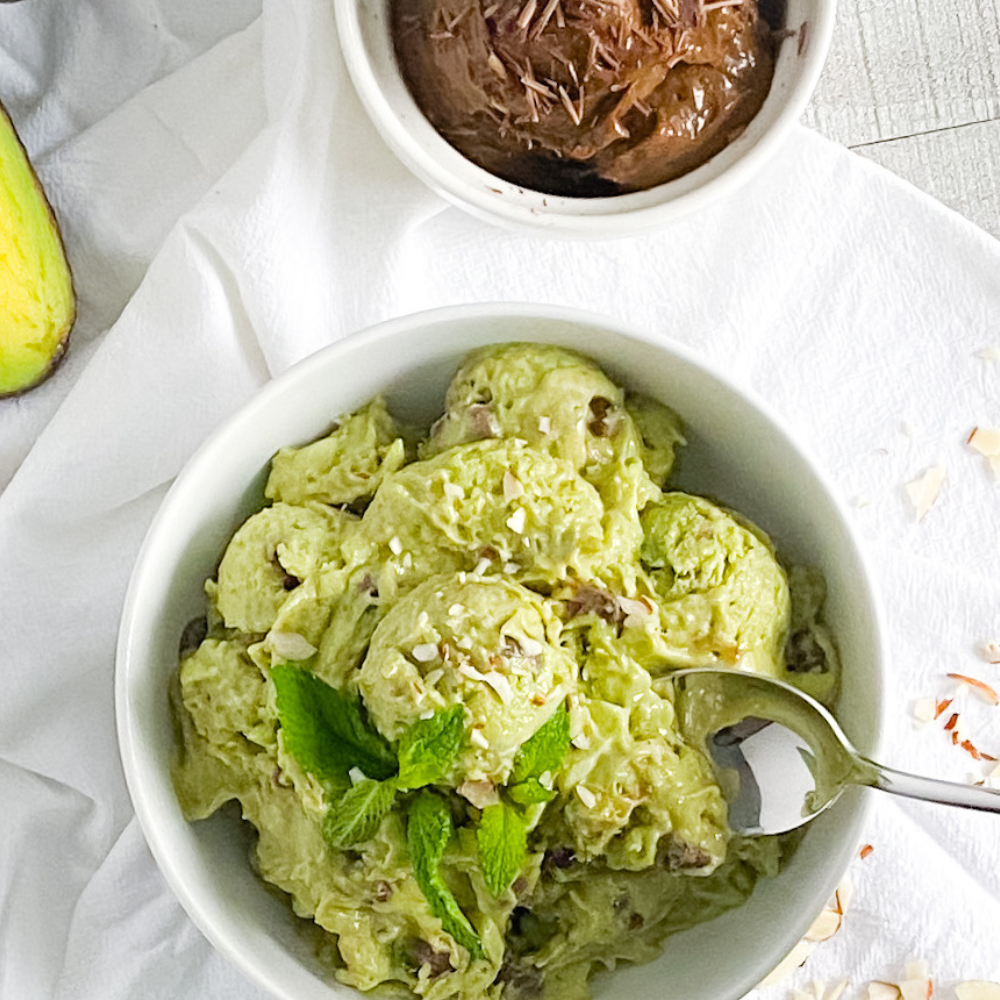 a bowl of avocado ice cream