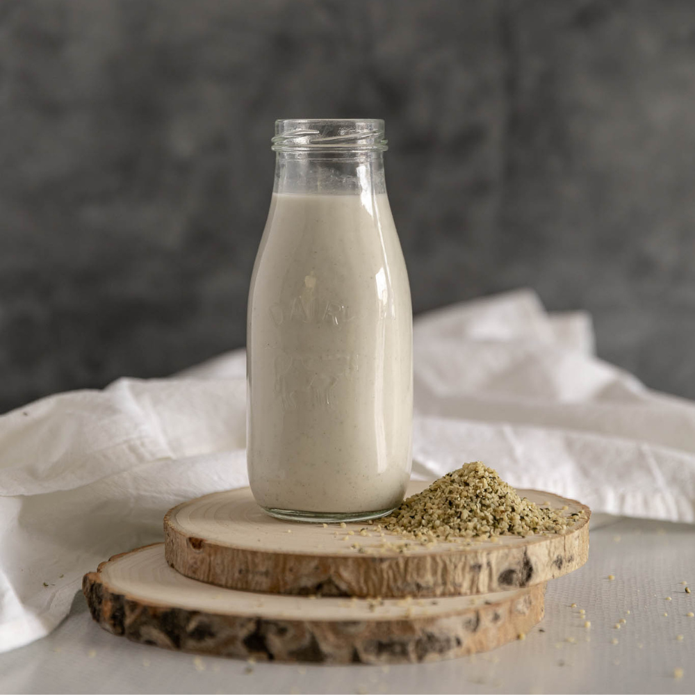 A bottle of hemp seed milk
