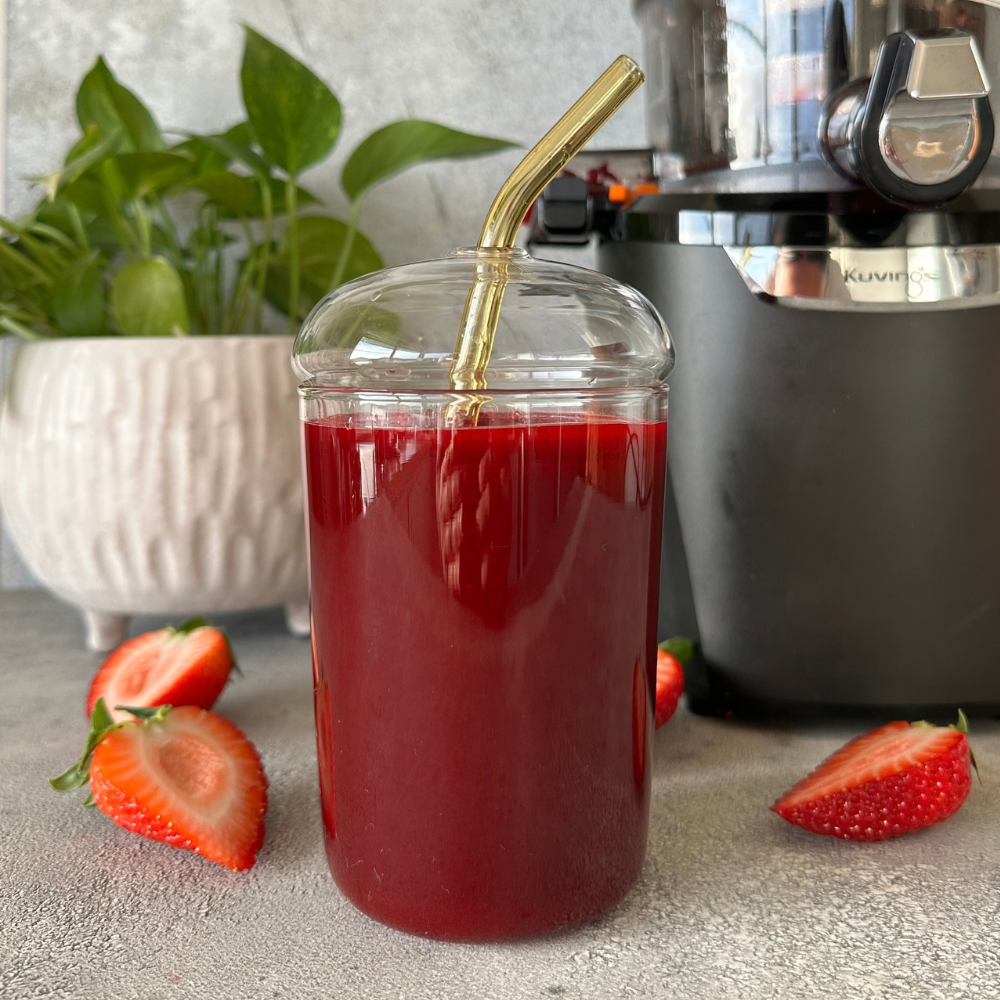 A glass of strawberry beet juice