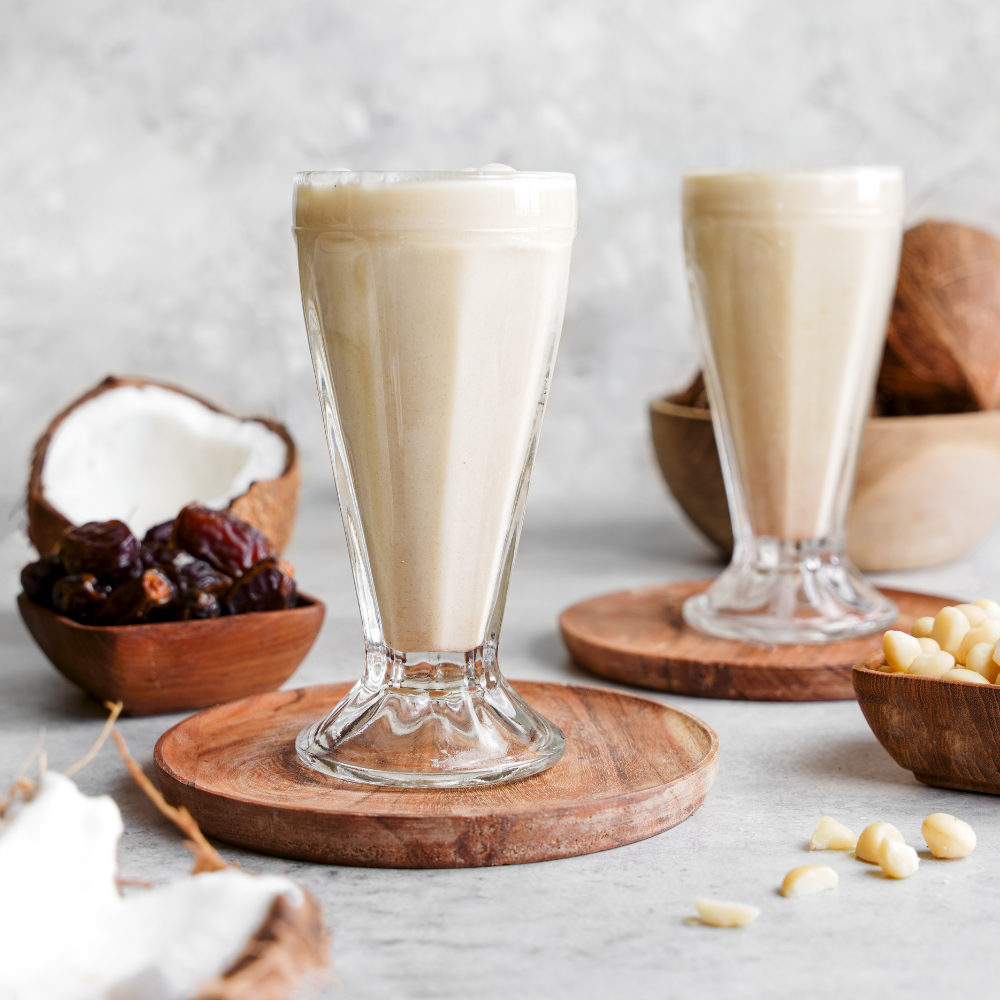 2 glasses of macadamia coconut milk
